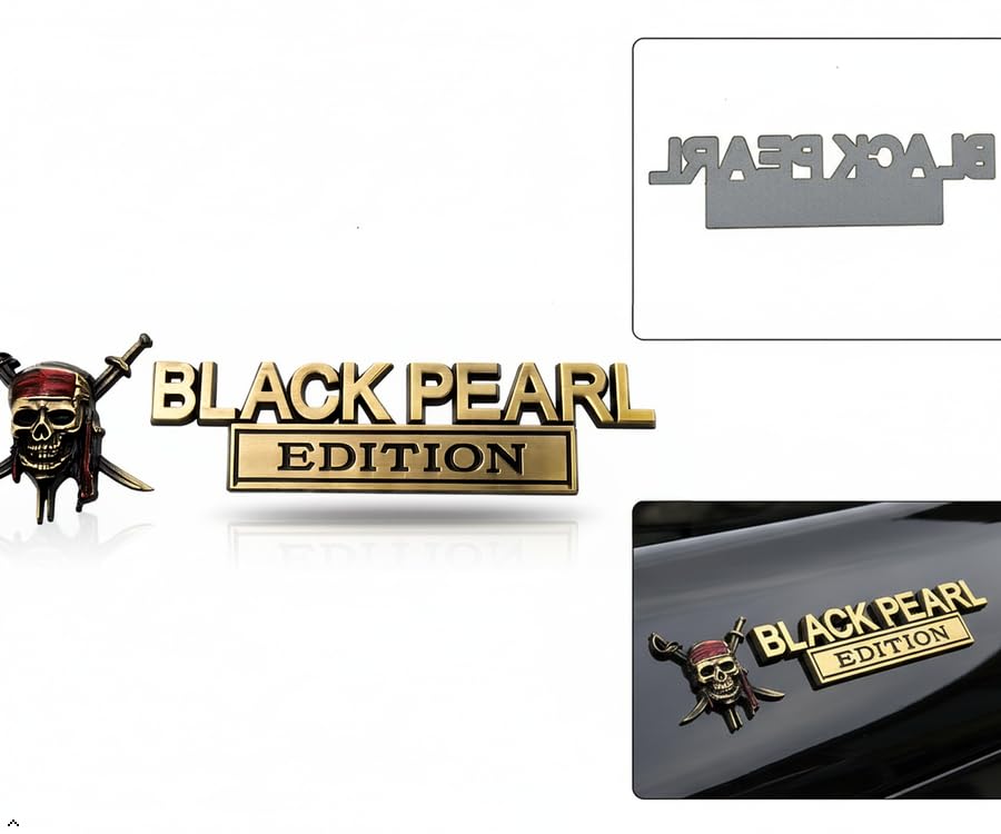 Image of 3D Metal Pirate Skull Car Emblem - Black Pearl Edition Heavy Duty Auto Badge Decal, Crossed Swords Tailgate Sticker, Waterproof Exterior Decoration for Trucks, SUVs & Off-Road Vehicles (Bronze)