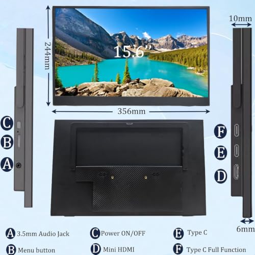 Image of Portable Monitor, 15.6 Inch 1080P Portable External Screen with Kickstand