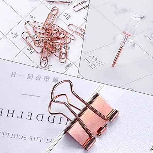 kuou 500 PCS Rose Gold Office Stationery, 300 PCS Map Pins+100 PCS Transparent Push Pins + 80 PCS Paper Clips+14 PCS Binder Clips +6 PCS Metal Clips for Office, School and Home Supplies