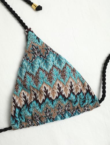 Image of ZAFUL 2 Piece Triangle Bikini for Women Knitted Rope Halter Bikini Sets Sexy Bathing Suit Side Tie Swimsuits Beachwear