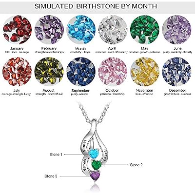 Love Jewelry Personalized Birthstone Necklace for Women,Custom Heart Mothers Name Necklace Birthday Gifts for Mom Wife Grandma