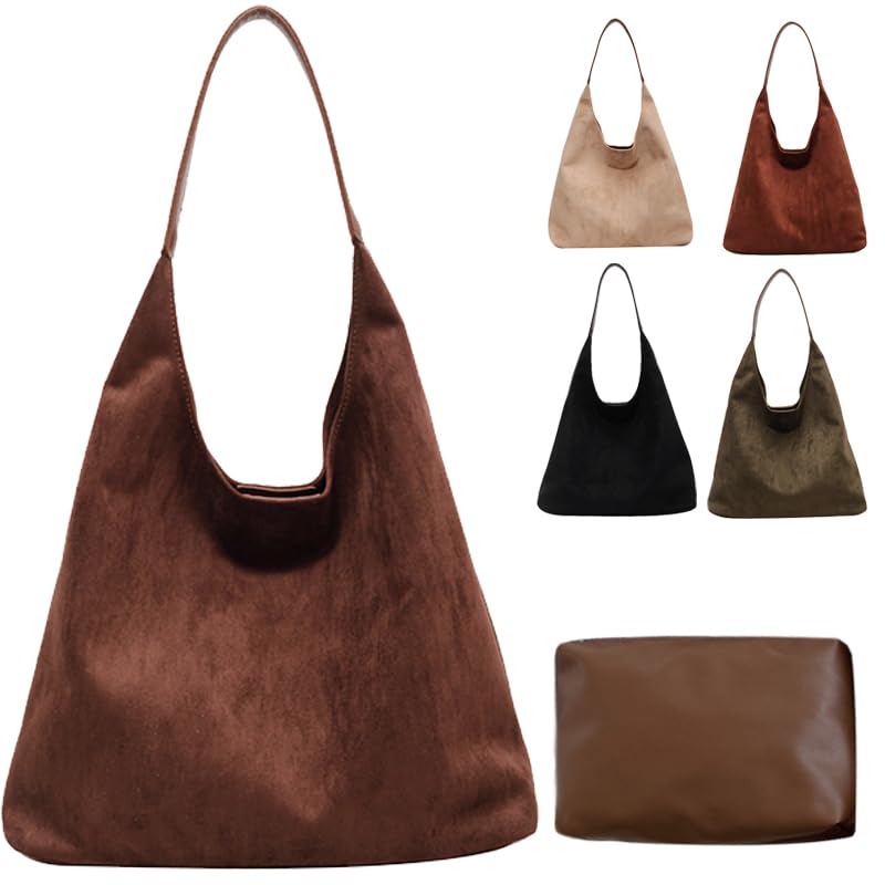 MAOILY Brown Suede Bags for Women 2024 New Brown Suede Tote Bag for Women Suede Bag Brown Suede Purse Bag (Coffee)