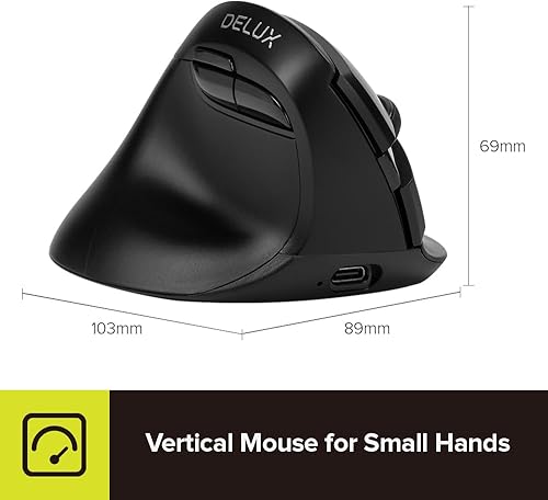 Miniatura 7 de DeLUX Ratón vertical ergonómico para zurdos, reduce la tensión de las manos, recargable silencioso BT inalámbrico Ergo Mouse con receptor USB, 6