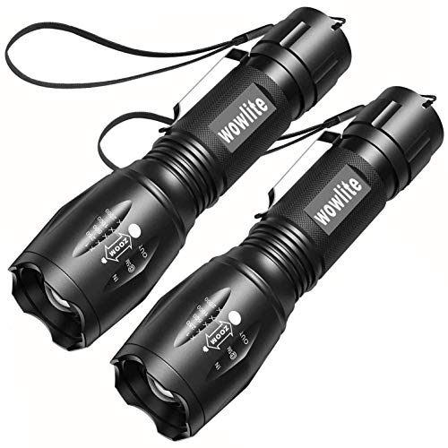 wowlite LED Torch Flashlight, V1000 Ultra Bright Flashlight with 5 Light Modes and Adjustable Focus for Emergency Camping Hiking (2 Pack)