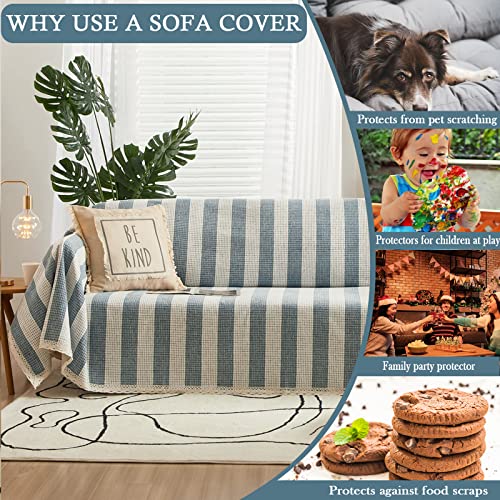 Handontime Blue Striped Sofa Covers Sectional Couch Covers For L Shape Geometric Couch Covers For 2 Cushion Couch Sofa Chenille Sofa Slipcover Soft Couch Cover For Dogs Loveseat (Large, 71" X 118") #TOP2