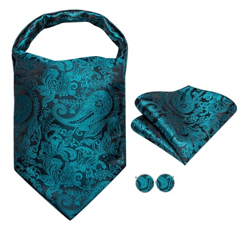 Image of Dubulle Paisley Floral Ascot for Men Self Tie Mens Cravat and Pocket Square Cufflinks Wedding