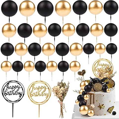 33 PCS Mini Ball Cake Topper Cupcake Insert Acrylic Cake Topper Artificial Dried Flowers Cake Decorations Cover