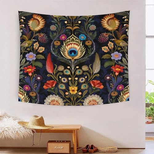 Tapisserie murale paon 3D 180x230cm grand format en tissu pour salon
