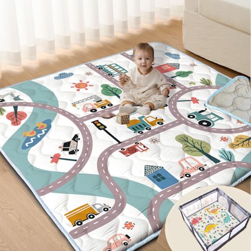 Image of ZNVYPPD Baby Play Mat, 47x47 Play Mat for Playpen, Thick Soft Cushioned Baby Mat for Floor, Non-Slip Car Play Mats, Washable Baby Playmat for Babies Toddlers Infants Activity & Tummy Time (Car,47x47)