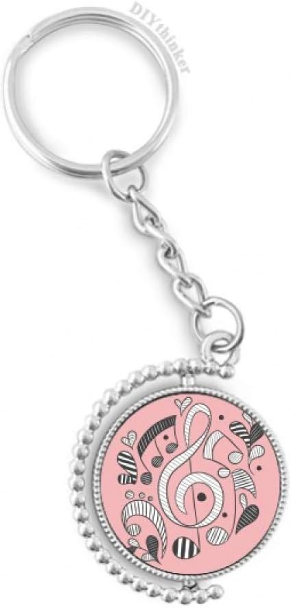DIYthinker Horizontal Stripes Music Note Pink Rotatable Keyholder Ring Disc Accessories Chain Clip
