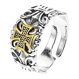 WESIEVYA Anillo Ajustable para Hombre Estilo Retro Cruzado Abierto Anillo Masculino Vintage en Acabado Bicolor de Dedo Adecuado para Uso Diario y Fiestas