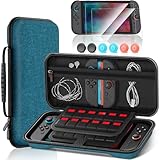 Switch 2 用 ケース 収納ケース Switch 2 保護フィルム 2枚+スイッチ2 保護カバー+スティックキャップ6枚 スイッチ2 保護ケース 大容量 収納バッグ 24ゲームカードスロット全面保護 高耐久性 キズ防止 耐衝撃 Switch2 対応 保護アクセサリーセット（ブルー）