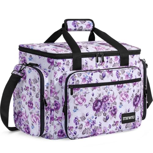 Image of Sewing Machine Carrying Case with Multiple Storage Pockets Large Capacity, Universal Tote Storage Bag Compatible with Most Standard Singer, Brother, Janome, Rose Pattern
