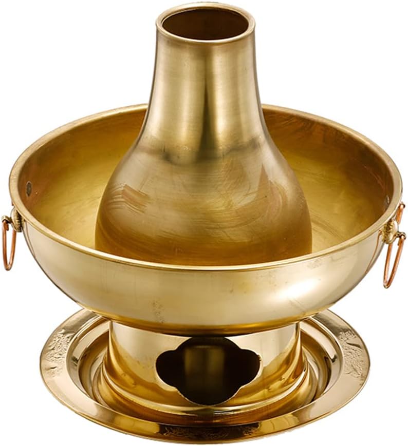 Copper Hot Pot,Vintage Shabu Pot,Chinese Shabu Shabu Copper Hot Pot with Chimney Vintage Shabu Hotpot Cooker Pan Charcoal Stove Cooking Cookware for Home Restaurant Party(Brass, 7 (Color : One Color