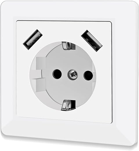 Schuko Steckdose mit USB Typ C & Schnellladung, Unterputz, Reinweiß