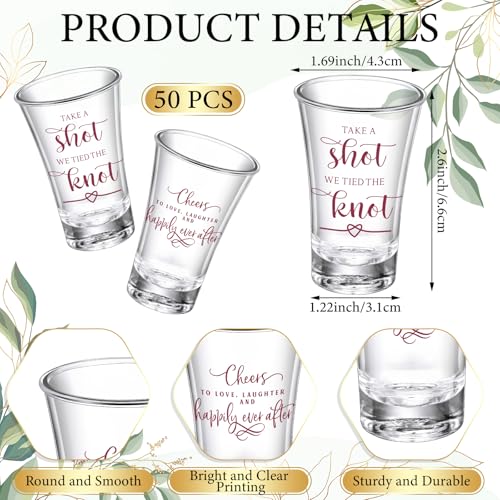SiliFine 50 Set Wedding Favors for Guests Bulk 1.5oz Acrylic Take a Shot We Tied the Knot Shot Glasses with Thank You Cards Organza Bags for Guest Souvenirs Wedding Bridal Shower Gift(Red,Classic)