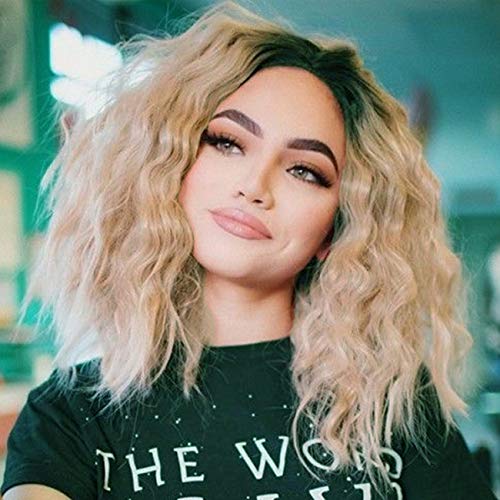 K'ryssma Ombre Orange Lace Front Wigs Short Bob Synthetic Wigs with Side Deep Parting Wavy L Part Wig for Women