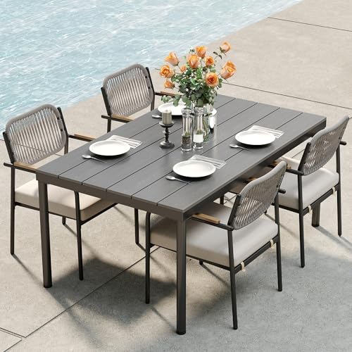 Wicker Outdoor Dining Set for 4: Stylish Comfort for Your Patio Space 9 DAYARUS Wicker Outdoor Dining Set for 4, Upholstered 5 Piece Patio Dining Set with Armrests, Modern Outdoor Dining Table Sets, Rectangular Patio Table and Chairs for Bistro/Balcony/Backyard, Beige