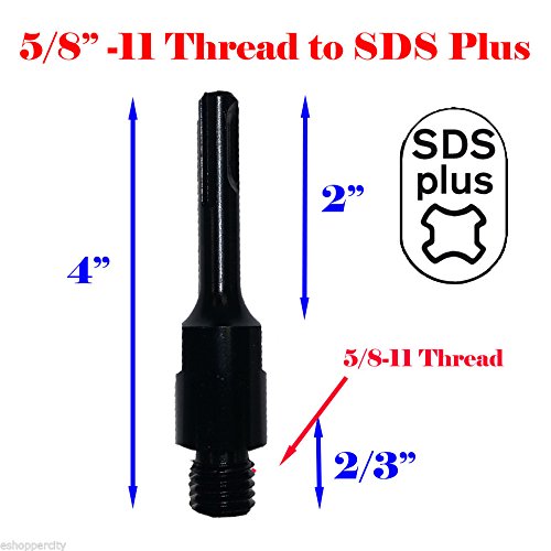 MTP Core Drill Bit Adapter 5/8"-11 UNC Thread Male to SDS Plus Shank Diamond Hammer Power Drill