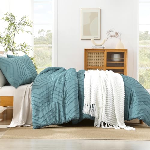 Image of Litanika Boho Full Comforter Set, 3 Pcs Grayish Teal Lightweight Bedding