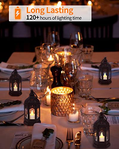 Shymery Mini Lantern With Flickering Led Candles,Vintage Black Decorative Hanging Candle Lanterns For Halloween,Wedding Decorations,Christmas,Table Centerpiece,Battery Included（Set Of 6） #TOP2