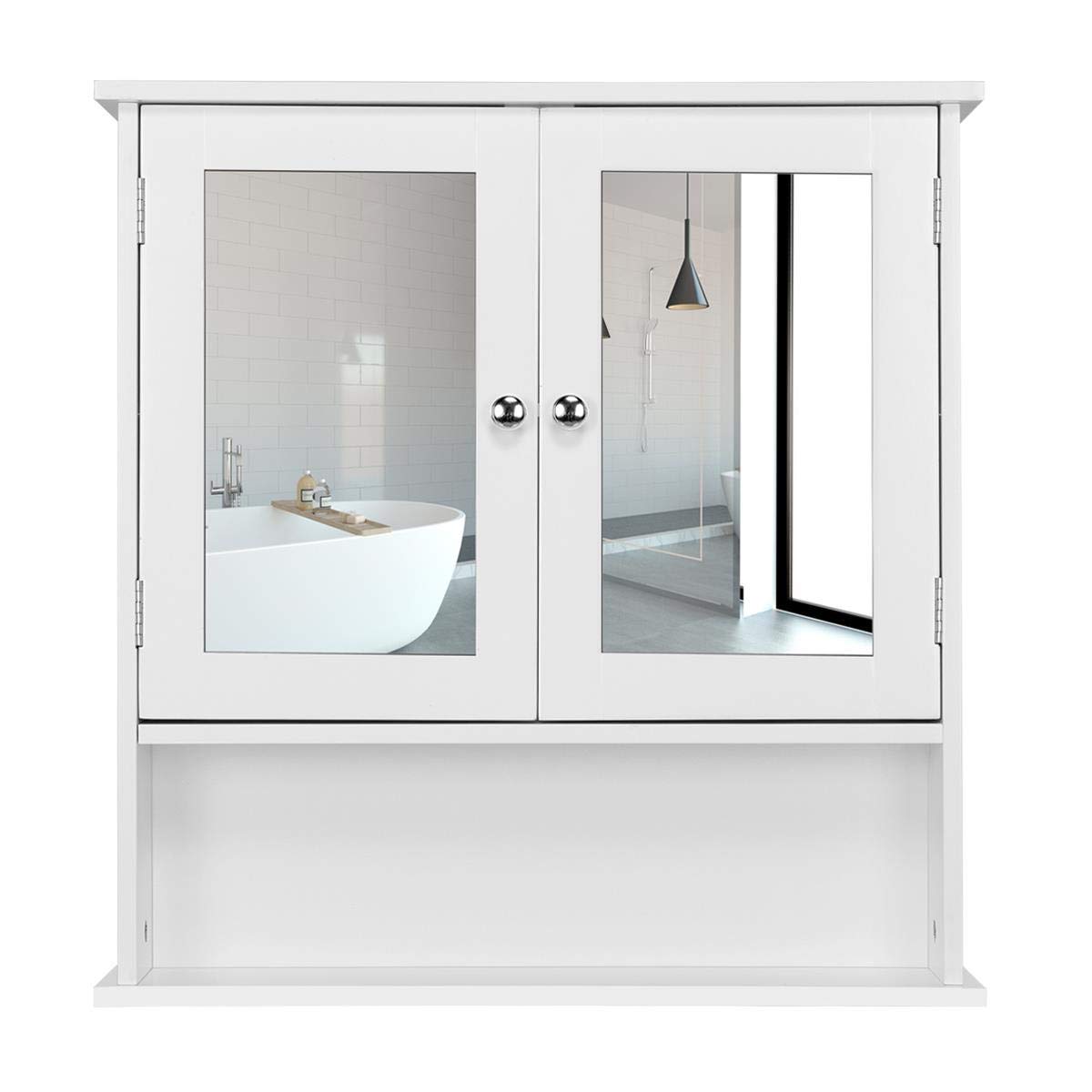 Yaheetech Armario de Pared con Espejo 56x13x58 cm para Baño con 3 Niveles Gabinete Colgador para Cocina Salón Madera Armario Suspendido de Almacenaje
