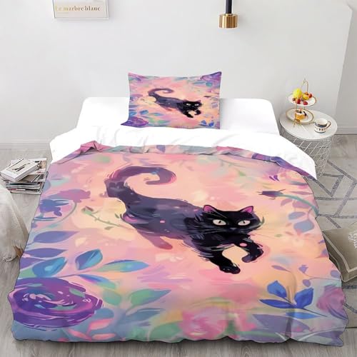 Housse de couette 135x200cm chat microfibre souple facile à repasser