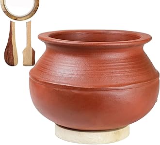 Craftsman India Online Clay Rice Handi/Earthen/Mud/Mitti Pot For Cooking And Serving 2 Liter, Matte Polished, Red
