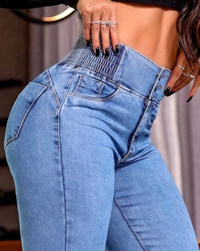 Women's Butt Lifting Bootcut Jeans Tummy Control Trendy High Waisted Button Bell Bottoms Flared Denim Pants3