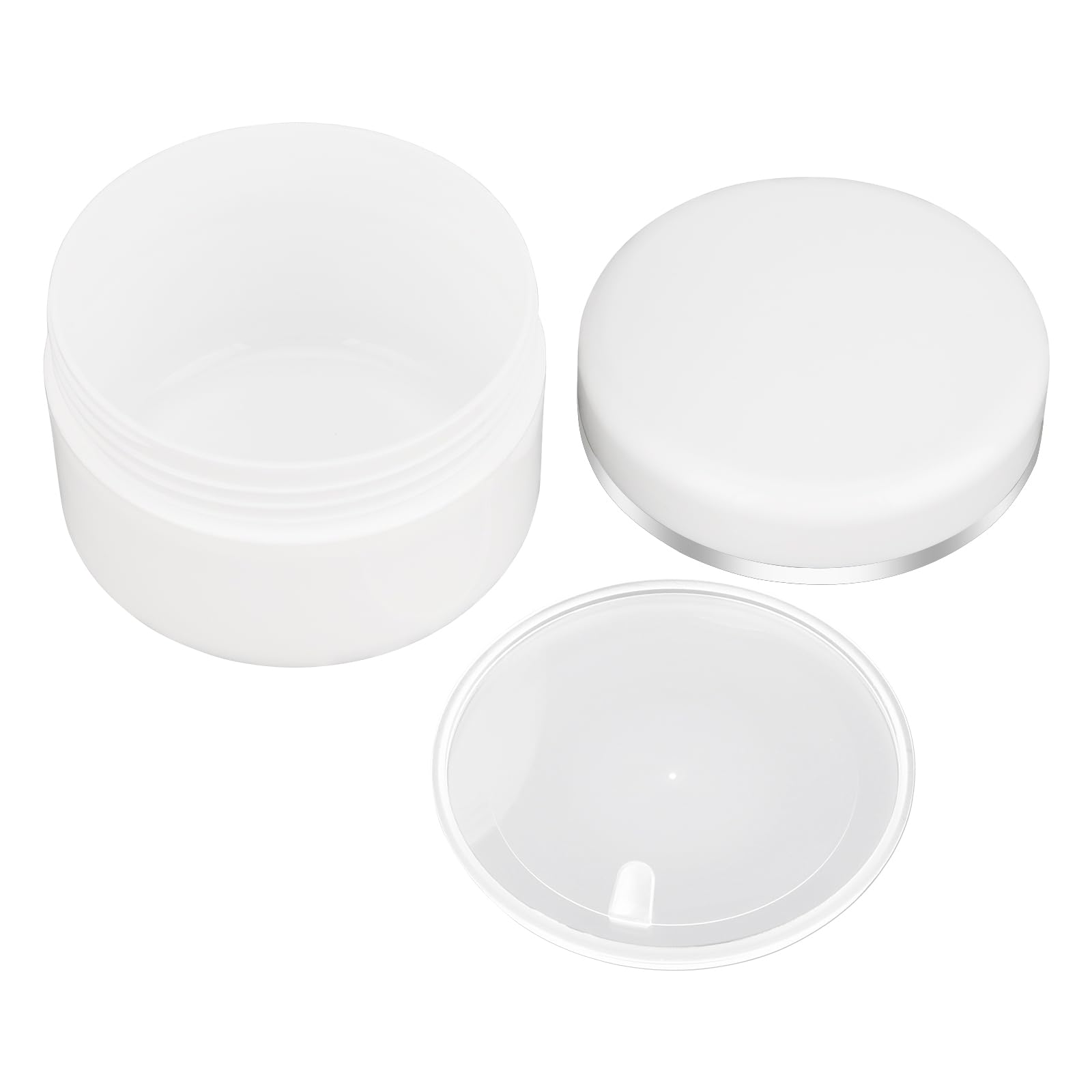 50 barattoli per campioni di cosmetici, 50 g, in plastica, ricaricabili, vuoti, con coperchi a cupola argentati, per articoli da toeletta, trucco, creme di bellezza