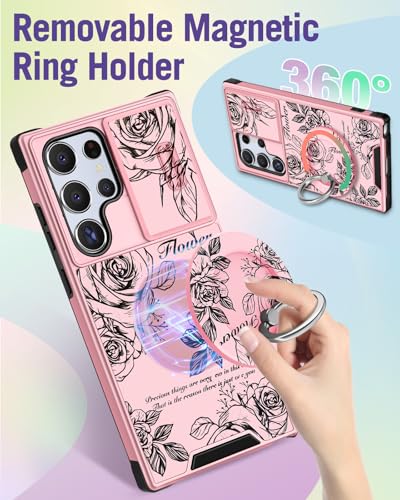 Buleens for Samsung Galaxy S22 Ultra Case 6.8 Inch - with Ring Stand & Camera Cover Aesthetic Cute Designed Women Girls Girly Roses Flowers for Samsung S22 Ultra Case Compatible with Magsafe - image 5