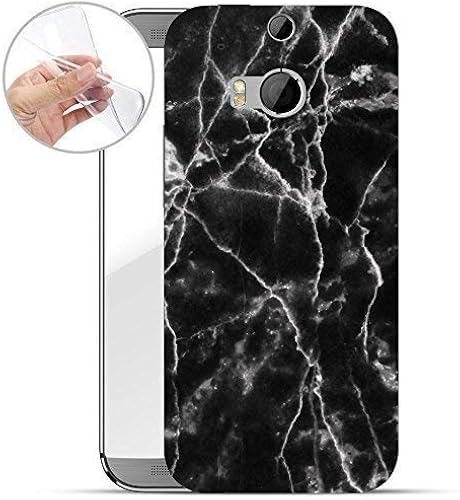 Finoo HTC one Weiche Flexible Silikon-Handy-HA lle Transparente TPU Cover Schale mit Motiv Tasche Case Etui mit Ultra Slim Rundum-Schutz Schwarze Textur Risse