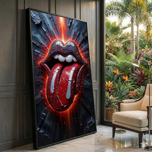 Tableau Moderne Lèvres Gercées en Toile Pop Art sur Cadre Intérieur