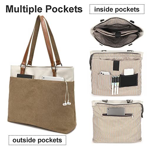Women Laptop Tote Bag, 15.6 Inch Computer Compartment Zipper Pockets Canvas Shoulder Handbag Purse #TOP1