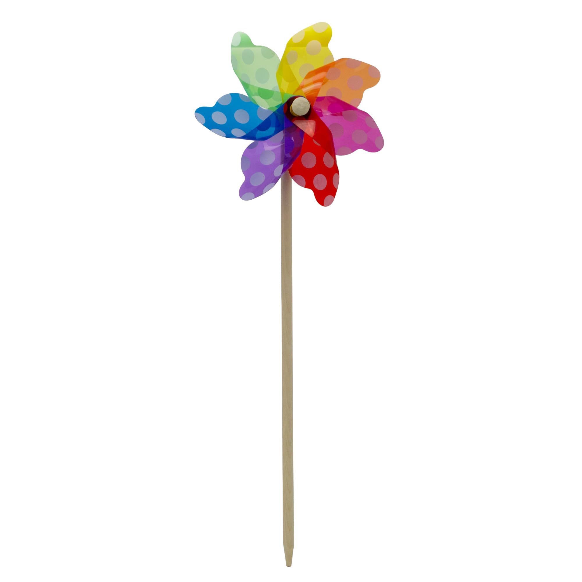 45cm Spotty Garden Windmill Outdoor Pinwheel | Wooden Rainbow Wind Spinner | Flower Bed Ornament Garden Decorations