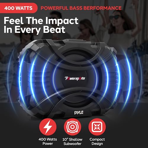 Pyle 10 Inch Subwoofer System - 400 Watts Powered Subwoofer for Marine & Powersports, Quick-Mount, Water Resistant Vehicle System, Weatherproof Housing, Designed for UTVs & Boats