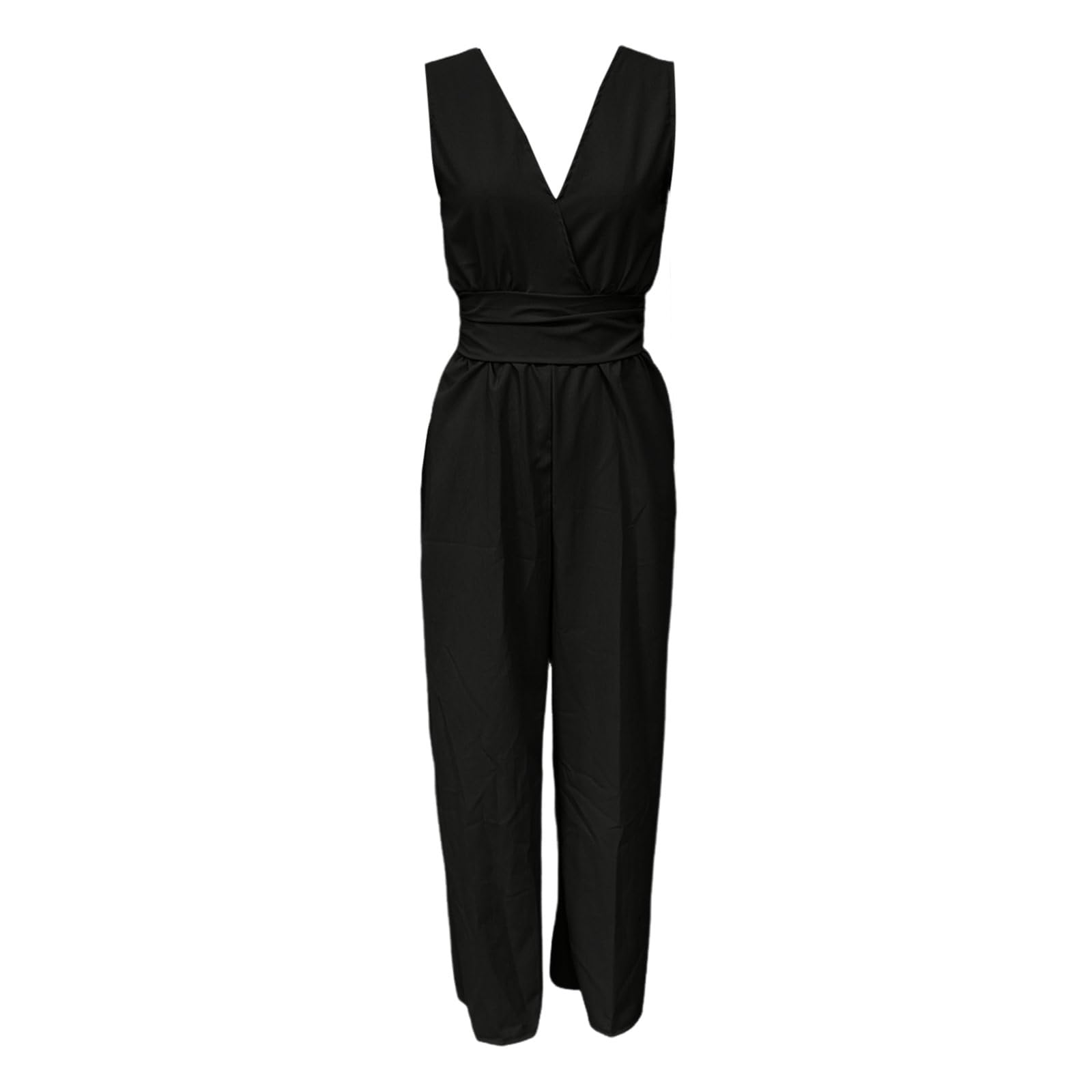 Salopette da Donna Pantalone Lungo da Lavoro Estivi Senza Maniche con Grandi Tasche Scollo a V Elegante Tuta Lang Tutina Jumpsuit Gamba Allentata Vita Alta Aderente Gamba Larga Spiaggia Vacanza Outfit