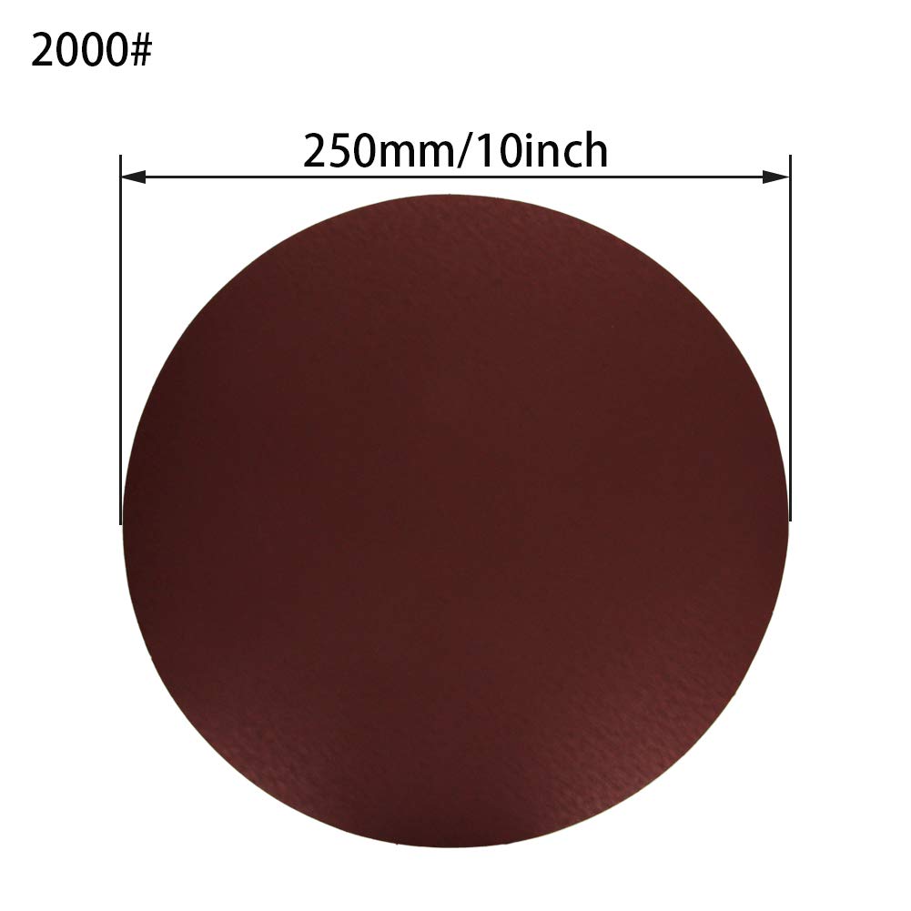 Jutagoss 10pcs 10 inch 250mm Sanding Discs 2000 Grits Self Stick Adhesive Back Aluminum Oxide Sandpaper
