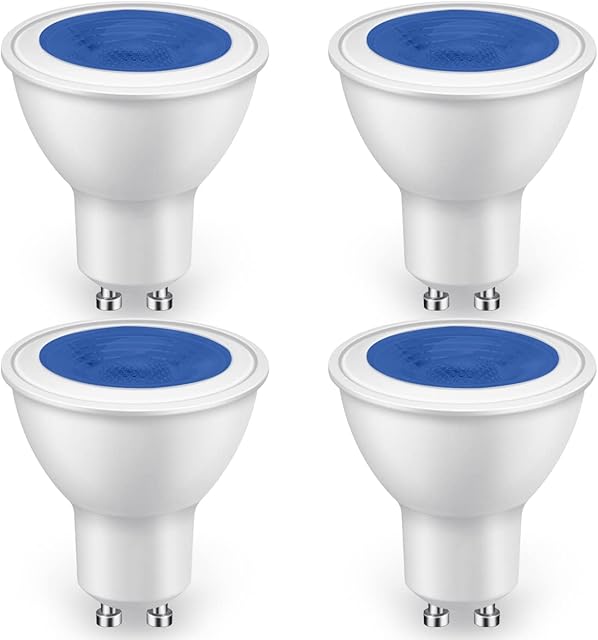 GU10 LED Bulbs Colour Blue 5W [Equivalent to 50W Halogen Bulb] Non-dimmable,500LM,38°Narrow Beam Angle Spot Lights Used for Landscape Lighting, Decorative Lighting, Mood Lighting (Pack of 4)