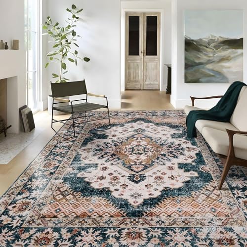 TALETA Teppich Wohnzimmer Vintage, waschbarer Teppich Kurzflor, Orientteppich für Wohnzimmer,...