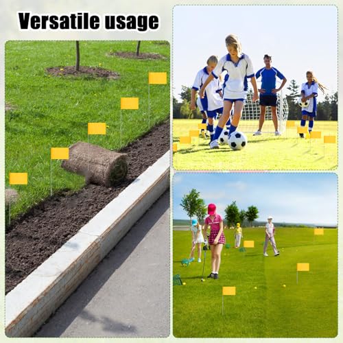 40stk Markierungsfahnen, 35x7,6x5,1cm Pfahlfahnen Gelbe Markierungsfahnen Landschaftsfahnen mit Fahnenmast Bewässerungsfahnen für Garten Hof Hundetraining Bewässerung Rasen Boden Vermessungen