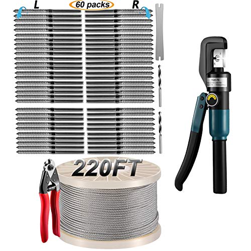 T316 Stainless Steel Right&Left Handed Thread Swage Lag Screws,Hydraulic Crimping Tool and Wire Rope for Cable Railing Kit