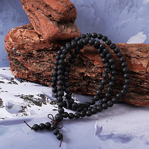 Image of Eigso 6mm 8 mm Natural Mala Beads Wristlets for Women Men 108 Lava Rocks Healing Tibetan Prayer Bracelet Necklace for Man Woman