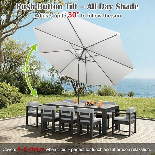 Image of Blissun 10FT Patio Umbrella, Outdoor Table Umbrella, Yard Umbrella, Market Umbrella with 8 Sturdy Ribs, Push Button Tilt and Crank, Cream White