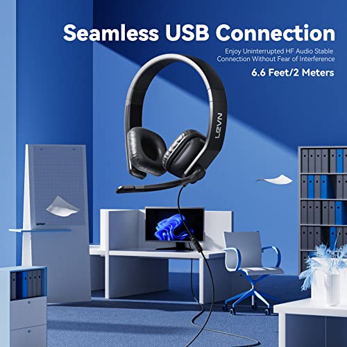 LEVN Headset with Mic, USB Headset with Microphone for PC, Headset with Microphone for Pc with Noise Canceling Microphone for Laptop, USB Headset for Work from Home/Call Center/Open Office - Image 4