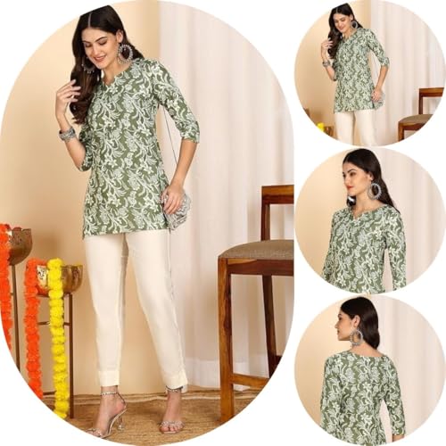 Image of Women's Short Kurti in Multicolor Rayon Cotton Blend | Ladies Ethnic Tunic | Office