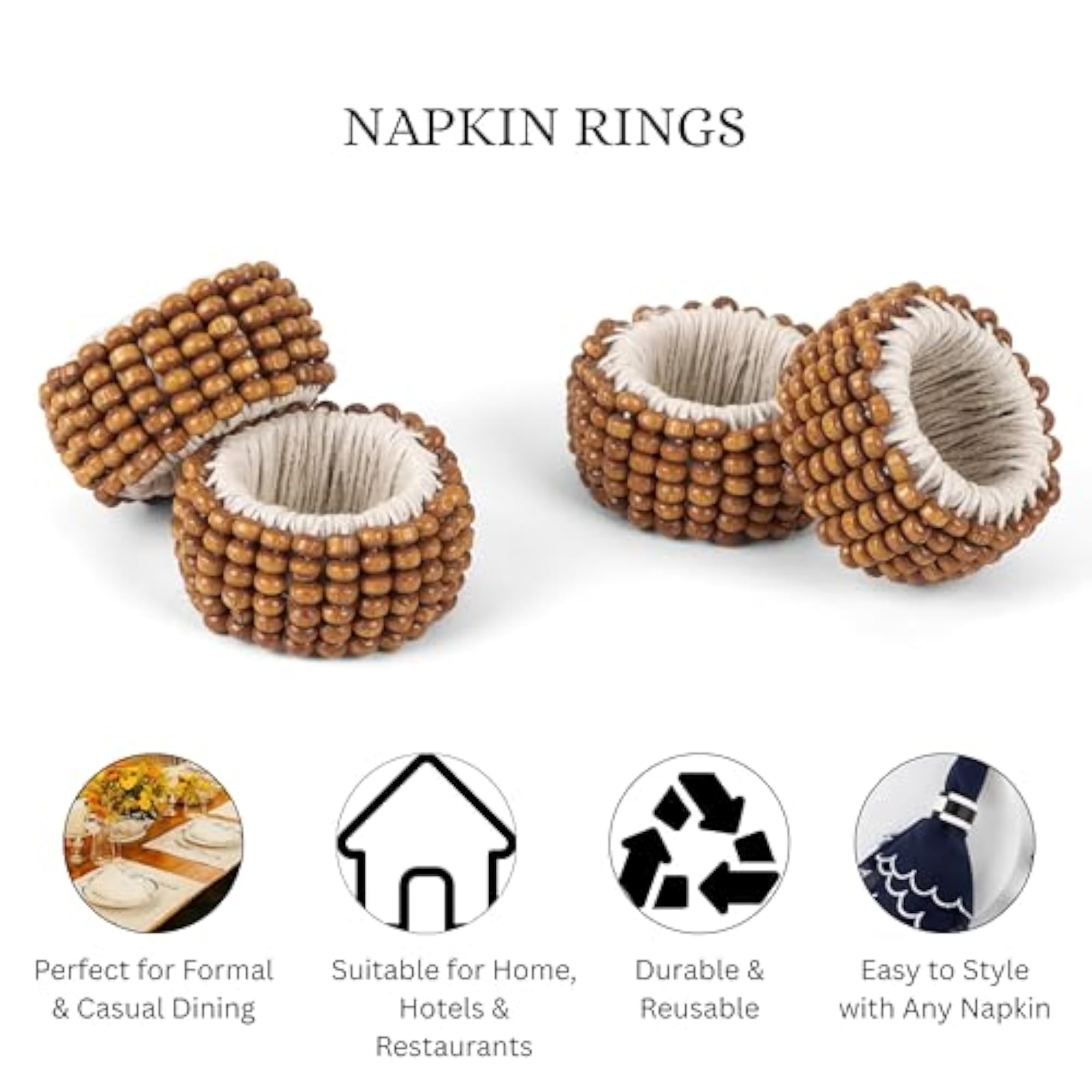 Set of 4 Decorative Napkin Rings, Elegant Table Decor