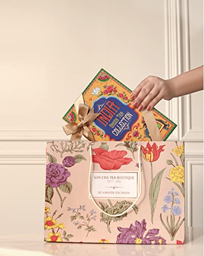 Image of Sancha Tea Boutique, India Green Tea Collection, Luxury Gift Box - 4 Assorted Blends (Cinnamon, Rose, Ginger & Tulsi Green), 200g Loose Leaf Hamper