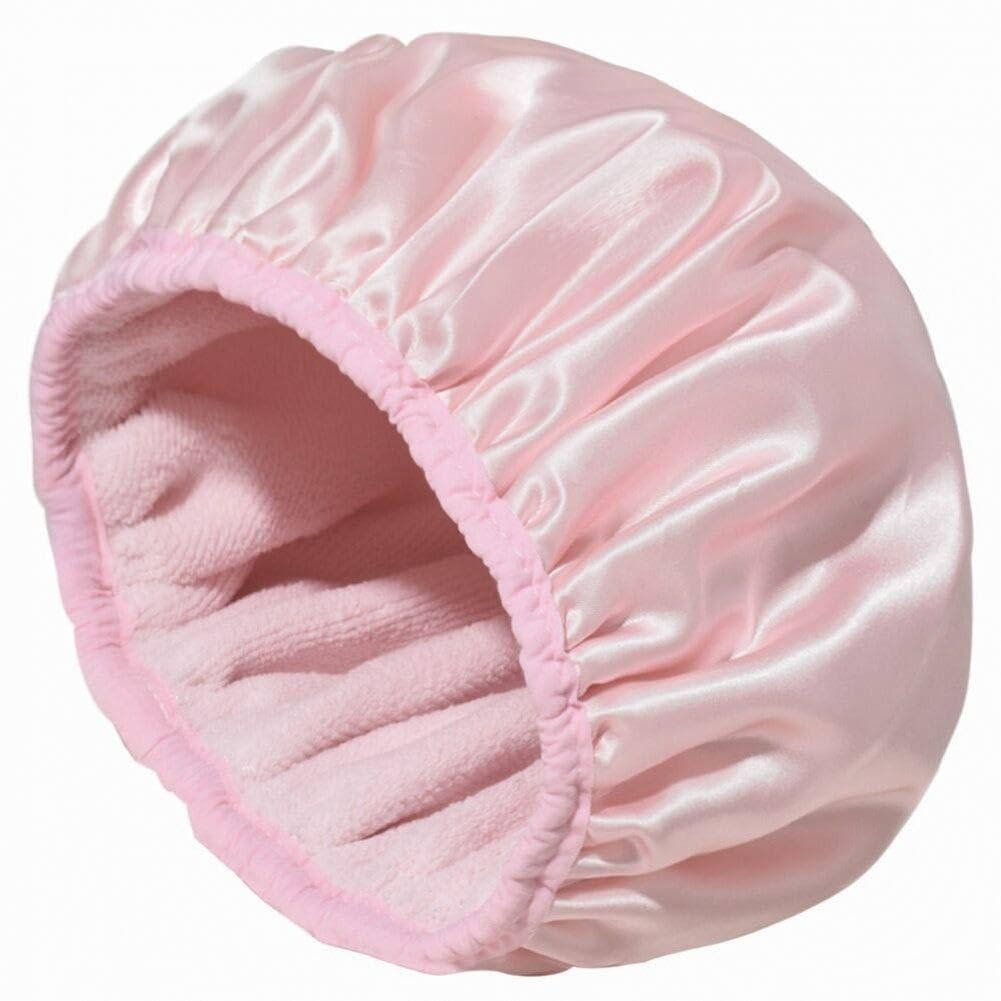 Fituenly Women's Pink Bath Hair Cap,Shower Cap Terry Cloth Lined Eva Exterior Reusable Triple Layer Waterproof Extra Large Bath Hair Cap For