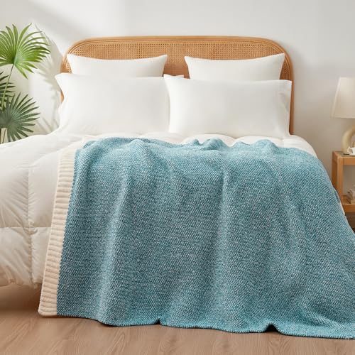 Image of Snuggle Sac Teal Throw Blankets for Couch, Super Soft Warm Blankets Cozy Knit Fuzzy Plush Lightweight Throws for Sofa, Bed, Living Room, Heather Teal, 50x60 inches